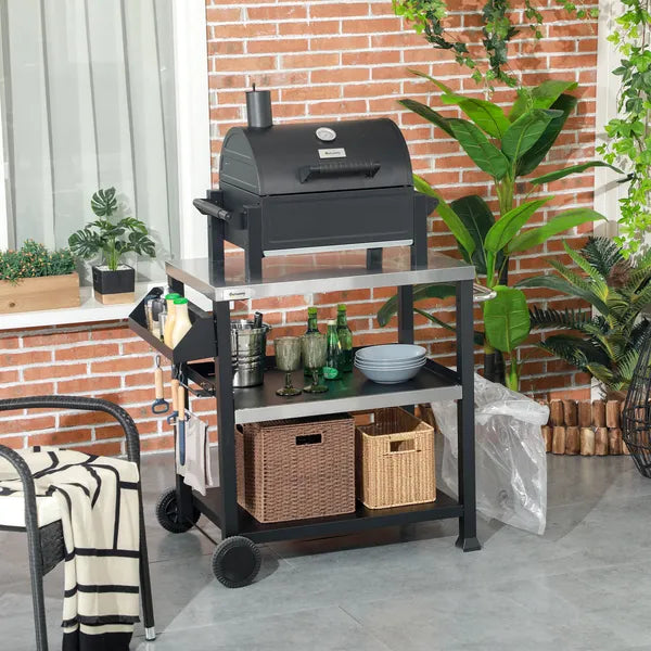 Outsunny Grill Cart Table Outdoor, 3-Shelf Stainless Steel, Pizza Oven Stand, Black with BBQ Wheels and Side Handle - product image 10