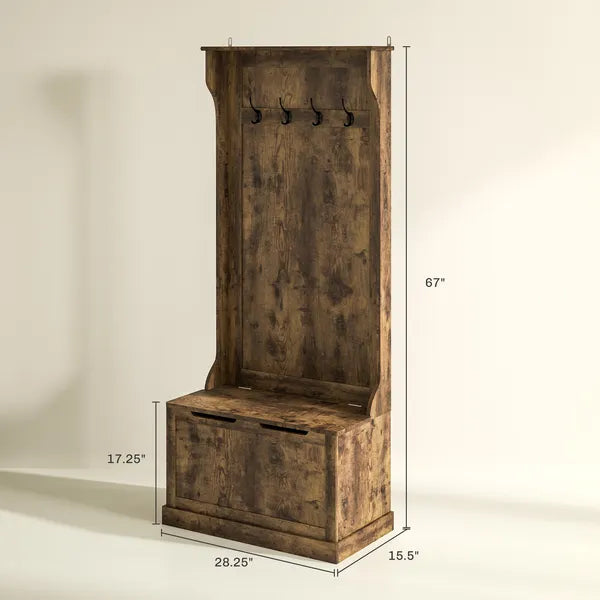 HOMCOM Hall Tree with Coat Rack, Storage, and Sitting Bench, Rustic Brown - product image 3