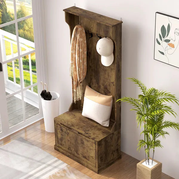 HOMCOM Hall Tree with Coat Rack, Storage, and Sitting Bench, Rustic Brown - product image 8