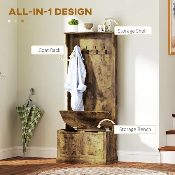 HOMCOM Hall Tree with Coat Rack, Storage, and Sitting Bench, Rustic Brown - product image 4