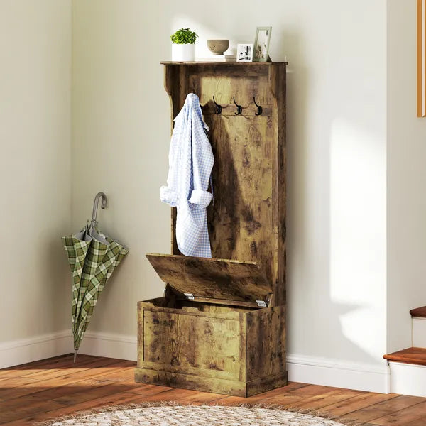 HOMCOM Hall Tree with Coat Rack, Storage, and Sitting Bench, Rustic Brown - product image 10