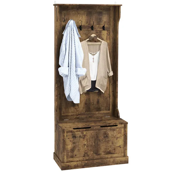 HOMCOM Hall Tree with Coat Rack, Storage, and Sitting Bench, Rustic Brown - product image 11