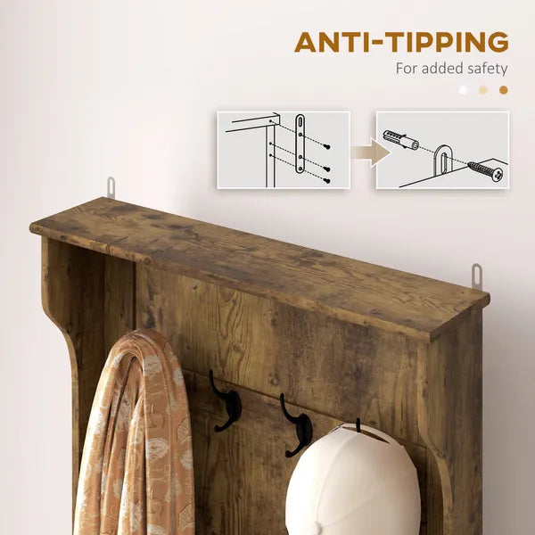 HOMCOM Hall Tree with Coat Rack, Storage, and Sitting Bench, Rustic Brown - product image 7