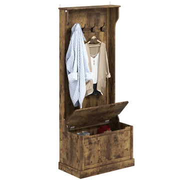 HOMCOM Hall Tree with Coat Rack, Storage, and Sitting Bench, Rustic Brown - product image 1