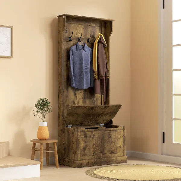 HOMCOM Hall Tree with Coat Rack, Storage, and Sitting Bench, Rustic Brown - product image 9
