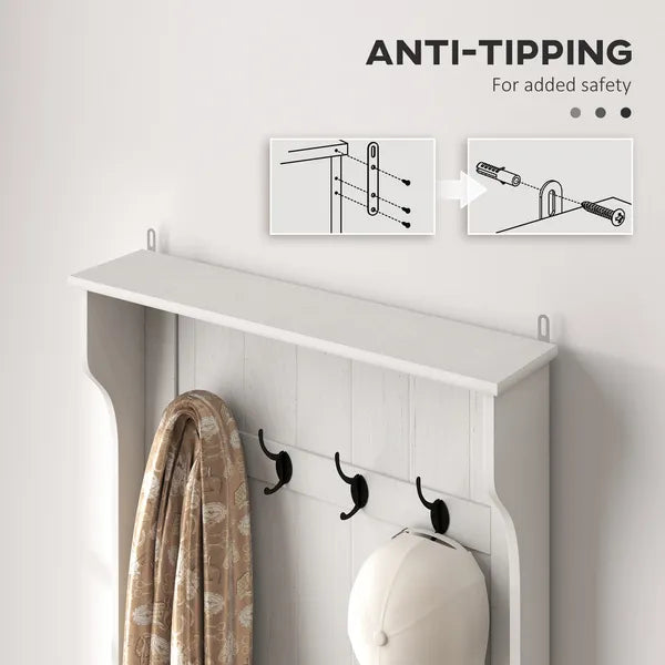 HOMCOM Hall Tree with Coat Rack, Storage, and Sitting Bench, White - product image 7