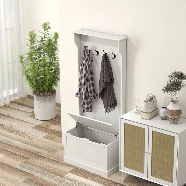 HOMCOM Hall Tree with Coat Rack, Storage, and Sitting Bench, White - product image 8