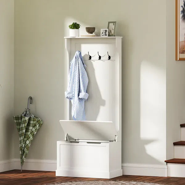 HOMCOM Hall Tree with Coat Rack, Storage, and Sitting Bench, White - product image 10