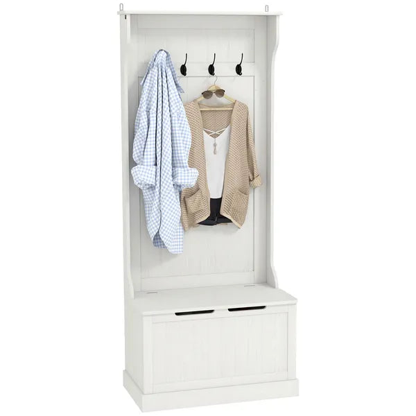 HOMCOM Hall Tree with Coat Rack, Storage, and Sitting Bench, White - product image 11