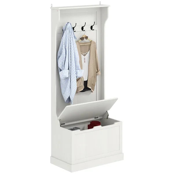 HOMCOM Hall Tree with Coat Rack, Storage, and Sitting Bench, White - product image 1