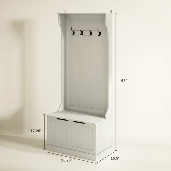 HOMCOM Hall Tree with Coat Rack, Storage, and Sitting Bench, White - product image 3