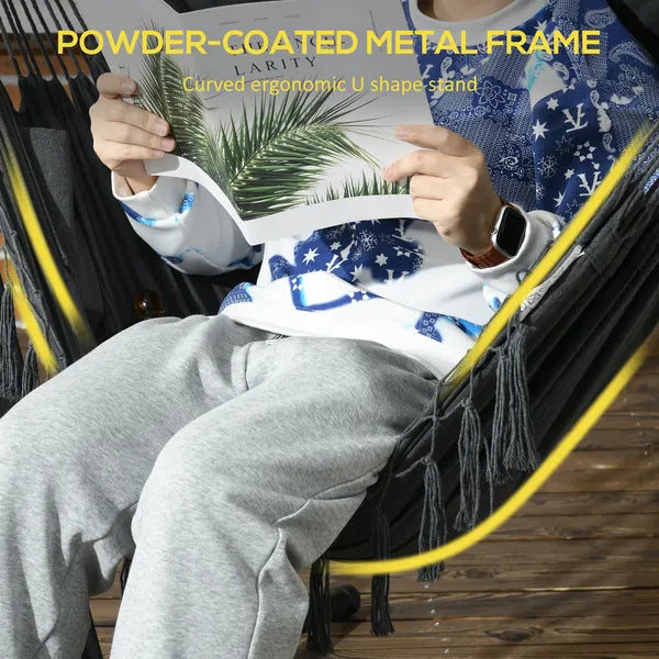 Hammock Chair Outdoor with Stand, Swing Hanging Lounge, Dark Gray, Side Pocket Headrest - product image 4