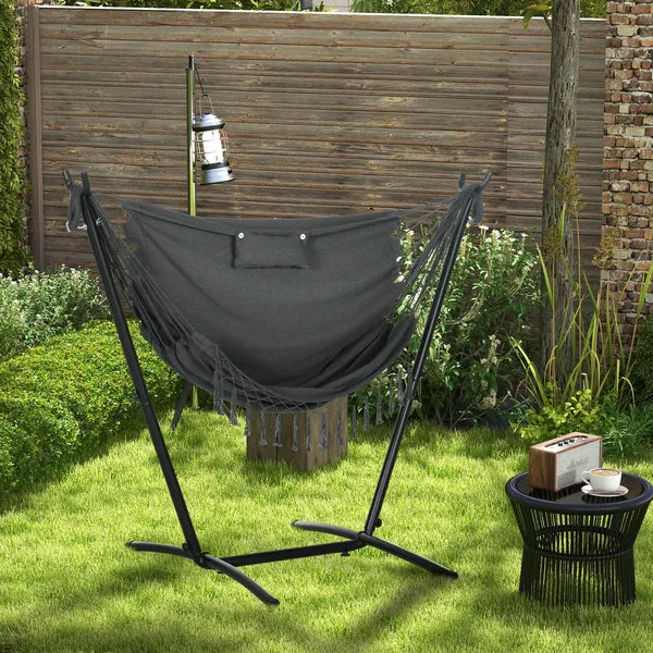 Hammock Chair Outdoor with Stand, Swing Hanging Lounge, Dark Gray, Side Pocket Headrest - product image 2