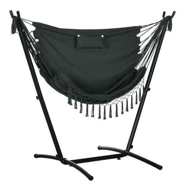 Hammock Chair Outdoor with Stand, Swing Hanging Lounge, Dark Gray, Side Pocket Headrest - product image 11