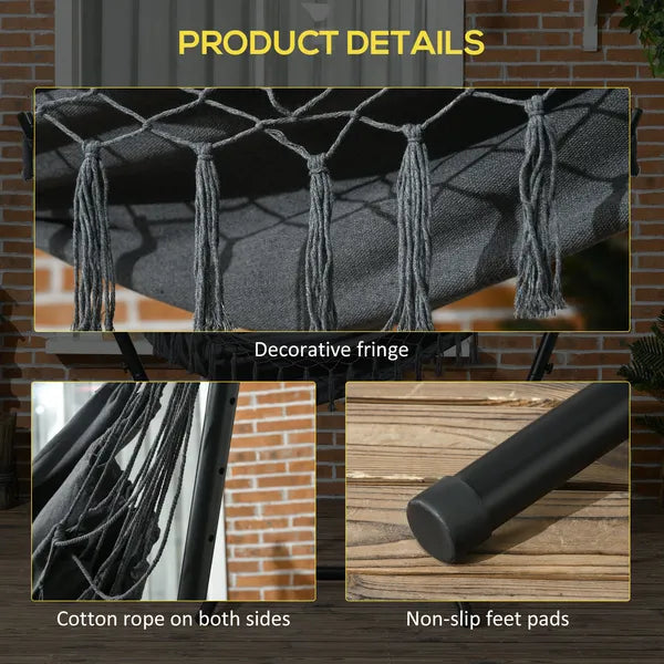 Hammock Chair Outdoor with Stand, Swing Hanging Lounge, Dark Gray, Side Pocket Headrest - product image 6