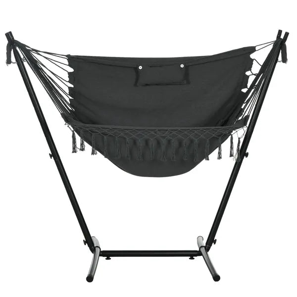Hammock Chair Outdoor with Stand, Swing Hanging Lounge, Dark Gray, Side Pocket Headrest - product image 1