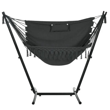 Hammock Chair Outdoor with Stand, Swing Hanging Lounge, Dark Gray, Side Pocket Headrest - product image 1