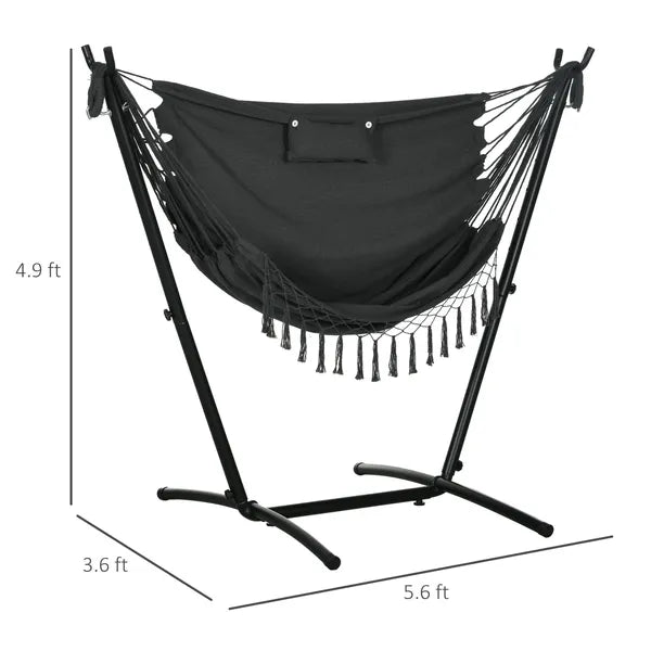 Hammock Chair Outdoor with Stand, Swing Hanging Lounge, Dark Gray, Side Pocket Headrest - product image 3