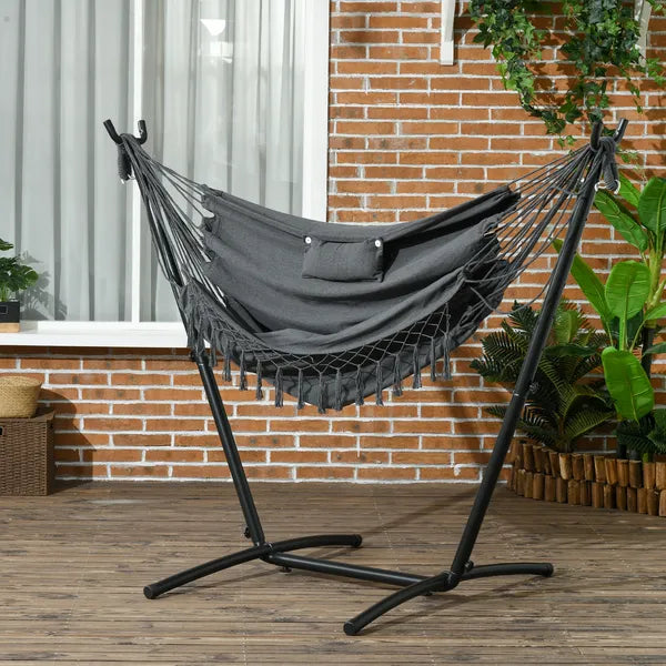 Hammock Chair Outdoor with Stand, Swing Hanging Lounge, Dark Gray, Side Pocket Headrest - product image 10