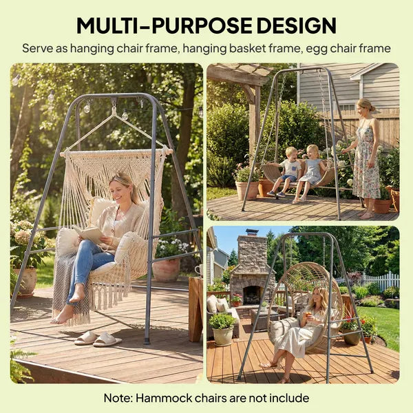 Outsunny Hammock Chair Stand Indoor and Outdoor Use with Anti-Slip Foot Pads, 2 Carabiners, Gray - product image 4