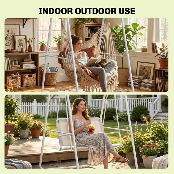 Outsunny Hammock Chair Stand Only Heavy-Duty Solid Steel A-Frame for Hanging Hammock, Egg Chair, Max Load 330 LBS, White - product image 6