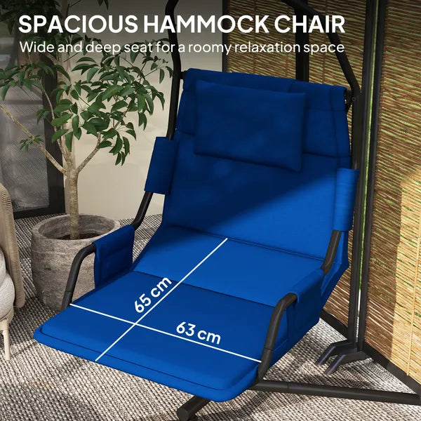 Outsunny Hammock Chair with Stand and PA Coating Cushion, Hanging Swing Chair with Steel Frame for Indoor and Outdoor, Dark Blue - product image 4