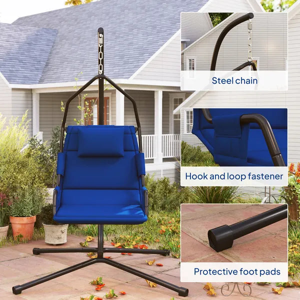 Outsunny Hammock Chair with Stand and PA Coating Cushion, Hanging Swing Chair with Steel Frame for Indoor and Outdoor, Dark Blue - product image 9
