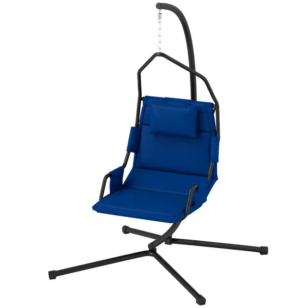 Outsunny Hammock Chair with Stand and PA Coating Cushion, Hanging Swing Chair with Steel Frame for Indoor and Outdoor, Dark Blue - product image 1