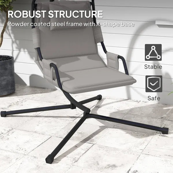 Outsunny Hammock Chair with Stand and PA Coating Cushion, Hanging Swing Chair with Steel Frame for Indoor and Outdoor, Gray - product image 7
