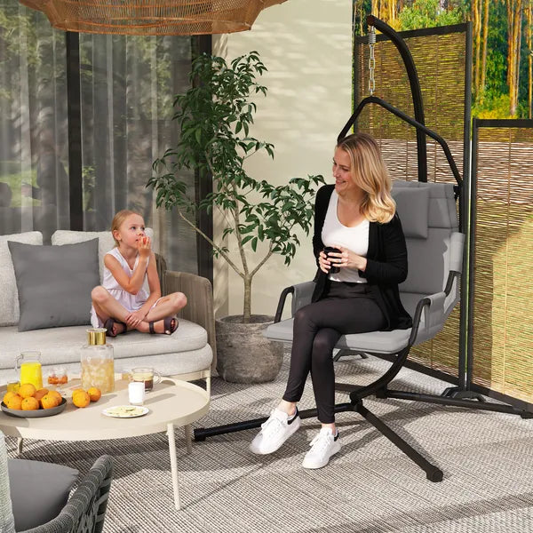 Outsunny Hammock Chair with Stand and PA Coating Cushion, Hanging Swing Chair with Steel Frame for Indoor and Outdoor, Gray - product image 2