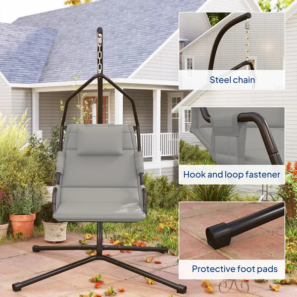 Outsunny Hammock Chair with Stand and PA Coating Cushion, Hanging Swing Chair with Steel Frame for Indoor and Outdoor, Gray - product image 9