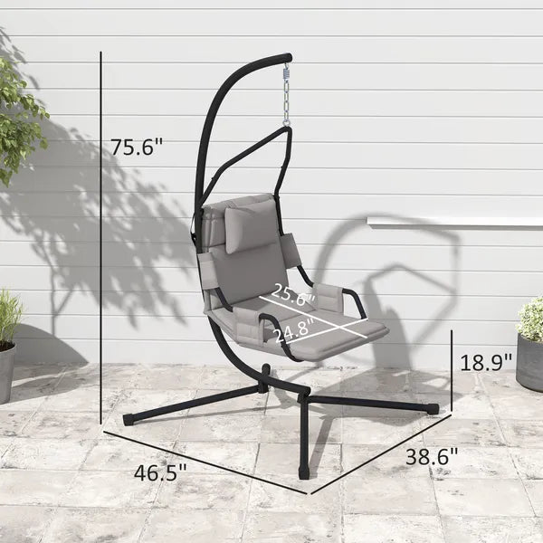 Outsunny Hammock Chair with Stand and PA Coating Cushion, Hanging Swing Chair with Steel Frame for Indoor and Outdoor, Gray - product image 3