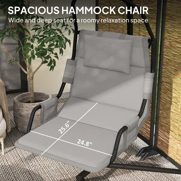 Outsunny Hammock Chair with Stand and PA Coating Cushion, Hanging Swing Chair with Steel Frame for Indoor and Outdoor, Gray - product image 4
