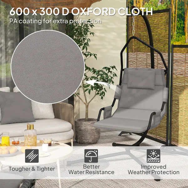 Outsunny Hammock Chair with Stand and PA Coating Cushion, Hanging Swing Chair with Steel Frame for Indoor and Outdoor, Gray - product image 6