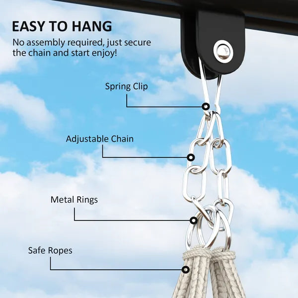 Outsunny Hammock Swing Chair, Macrame Hanging Chair with Large Cushion, Chain, Steel Frame for Indoor Outdoor Use, Blue and White - product image 6