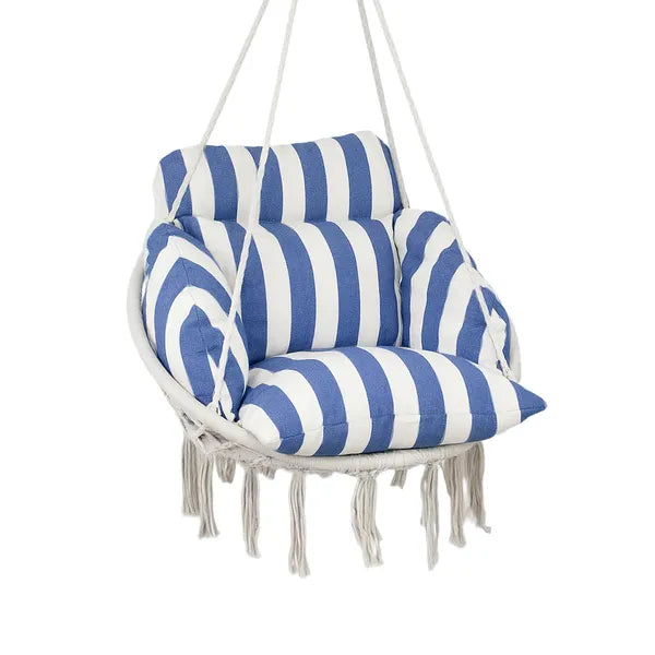 Outsunny Hammock Swing Chair, Macrame Hanging Chair with Large Cushion, Chain, Steel Frame for Indoor Outdoor Use, Blue and White - product image 11
