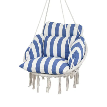 Outsunny Hammock Swing Chair, Macrame Hanging Chair with Large Cushion, Chain, Steel Frame for Indoor Outdoor Use, Blue and White - product image 1