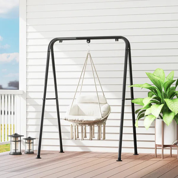 Outsunny Hammock Swing Chair, Macrame Hanging Chair with Large Cushion, Chain, Steel Frame for Indoor Outdoor Use, Cream White - product image 9