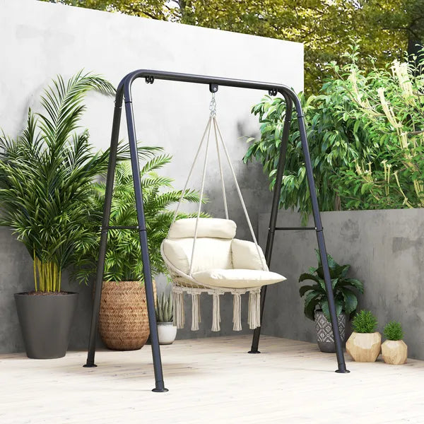 Outsunny Hammock Swing Chair, Macrame Hanging Chair with Large Cushion, Chain, Steel Frame for Indoor Outdoor Use, Cream White - product image 8