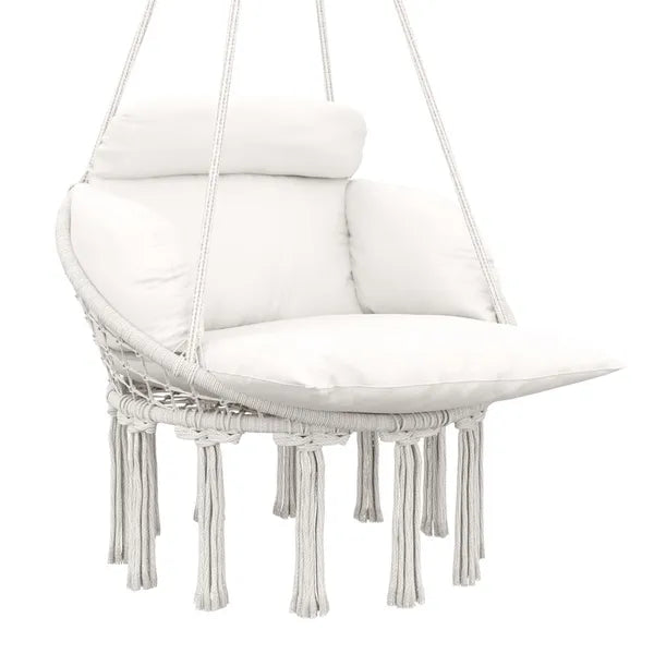 Outsunny Hammock Swing Chair, Macrame Hanging Chair with Large Cushion, Chain, Steel Frame for Indoor Outdoor Use, Cream White - product image 11
