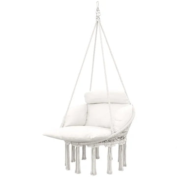 Outsunny Hammock Swing Chair, Macrame Hanging Chair with Large Cushion, Chain, Steel Frame for Indoor Outdoor Use, Cream White - product image 1