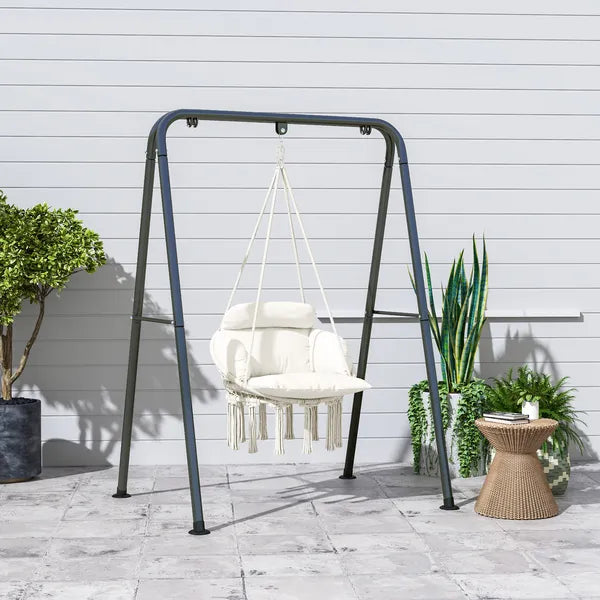 Outsunny Hammock Swing Chair, Macrame Hanging Chair with Large Cushion, Chain, Steel Frame for Indoor Outdoor Use, Cream White - product image 10