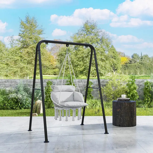 Outsunny Hammock Swing Chair, Macrame Hanging Chair with Large Cushion, Chain, Steel Frame for Indoor Outdoor Use, Gray - product image 2