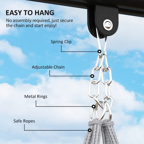 Outsunny Hammock Swing Chair, Macrame Hanging Chair with Large Cushion, Chain, Steel Frame for Indoor Outdoor Use, Gray - product image 6
