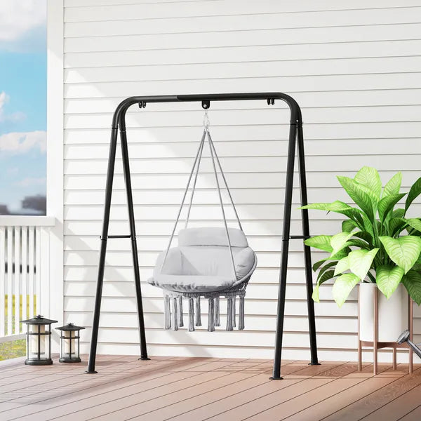 Outsunny Hammock Swing Chair, Macrame Hanging Chair with Large Cushion, Chain, Steel Frame for Indoor Outdoor Use, Gray - product image 9