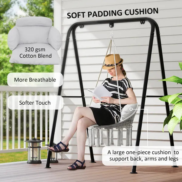 Outsunny Hammock Swing Chair, Macrame Hanging Chair with Large Cushion, Chain, Steel Frame for Indoor Outdoor Use, Gray - product image 4