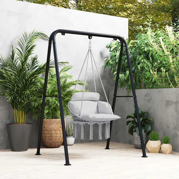 Outsunny Hammock Swing Chair, Macrame Hanging Chair with Large Cushion, Chain, Steel Frame for Indoor Outdoor Use, Gray - product image 8