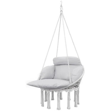Outsunny Hammock Swing Chair, Macrame Hanging Chair with Large Cushion, Chain, Steel Frame for Indoor Outdoor Use, Gray - product image 1