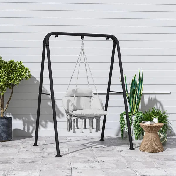 Outsunny Hammock Swing Chair, Macrame Hanging Chair with Large Cushion, Chain, Steel Frame for Indoor Outdoor Use, Gray - product image 10