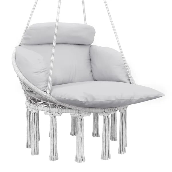 Outsunny Hammock Swing Chair, Macrame Hanging Chair with Large Cushion, Chain, Steel Frame for Indoor Outdoor Use, Gray - product image 11